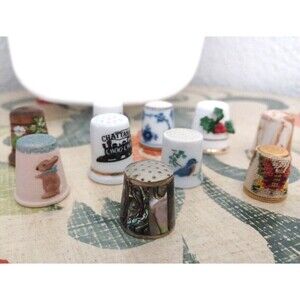 Vintage Alpaca & Abalone , Ceramic , wood Thimble Lot Of 10